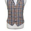 Mens Vest 44R Plaid Check Beige Black Wool Waistcoat XL Formal Wedding Party