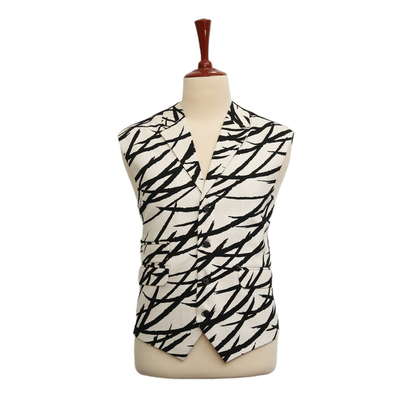 Mens Vest Suit Lapel White Black Abstract Dress Formal Wedding Waistcoat XL 46