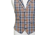 Mens Vest 44R Plaid Check Beige Black Wool Waistcoat XL Formal Wedding Party
