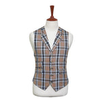 Mens Vest 44R Plaid Check Beige Black Wool Waistcoat XL Formal Wedding Party