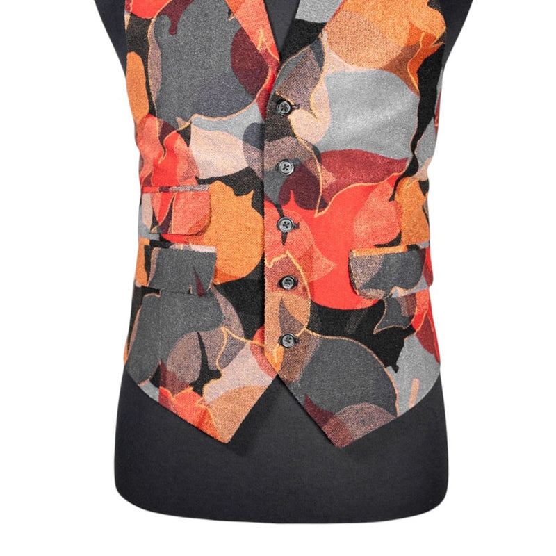 Mens Waistcoat Suit Vest 40R Gray Red Orange Abstract Formal Wedding Prom Party