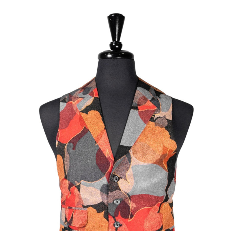 Mens Waistcoat Suit Vest 40R Gray Red Orange Abstract Formal Wedding Prom Party