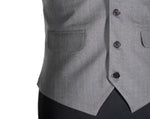 Mens Vest Gray Pinstripe Wool Dress Formal Wedding Suit Lapel Waistcoat Medium