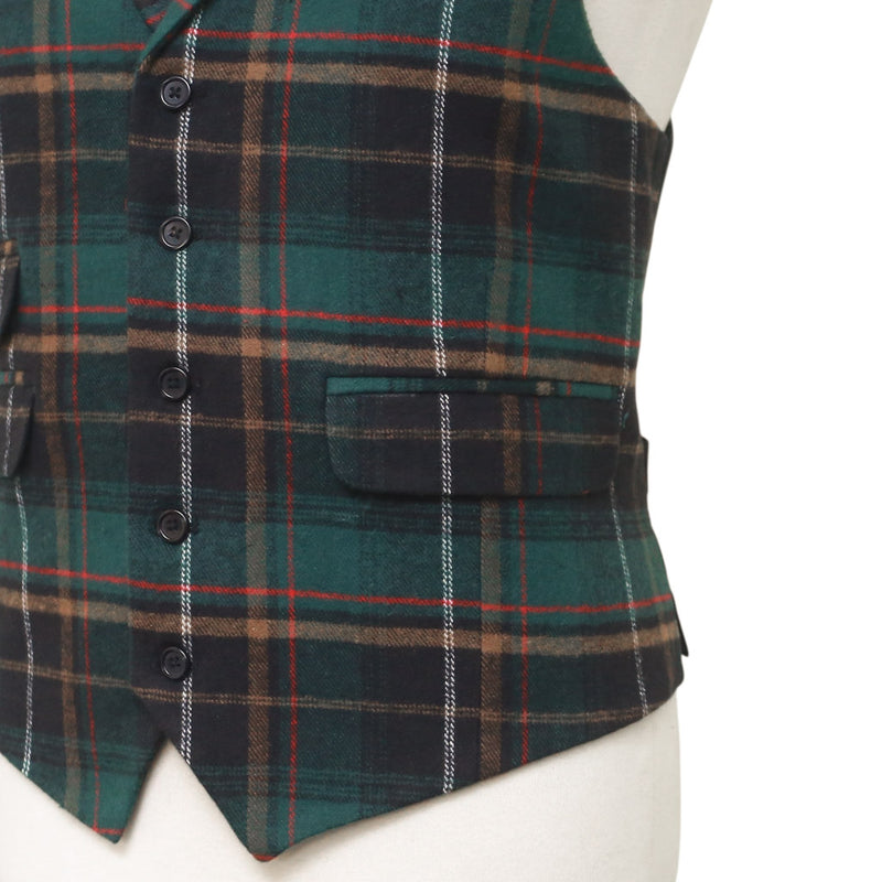 Mens Vest 44R Green Black Tartan Plaid Wool Waistcoat XL Formal Wedding Party