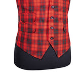 Mens Waistcoat Suit Vest 40R Red Black White Plaid 100% Wool Formal Wedding Prom