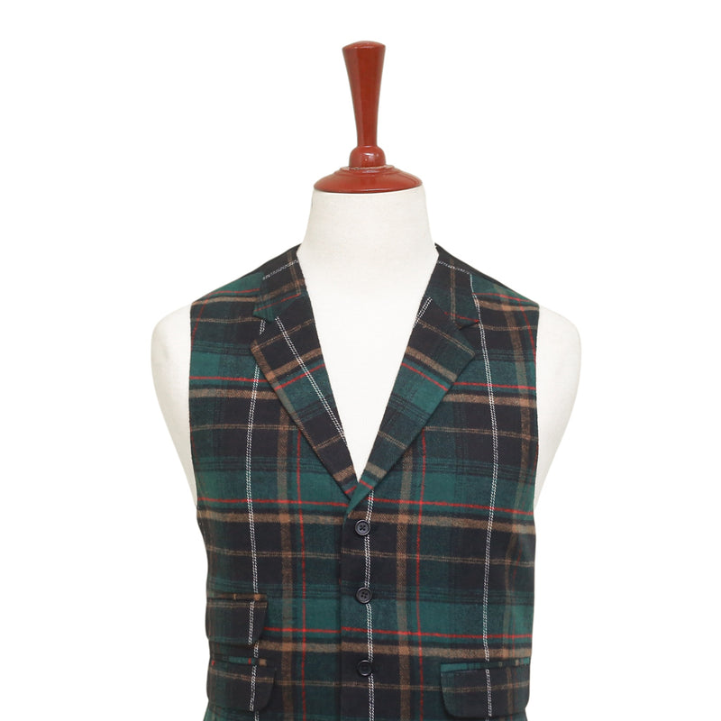 Mens Vest 44R Green Black Tartan Plaid Wool Waistcoat XL Formal Wedding Party