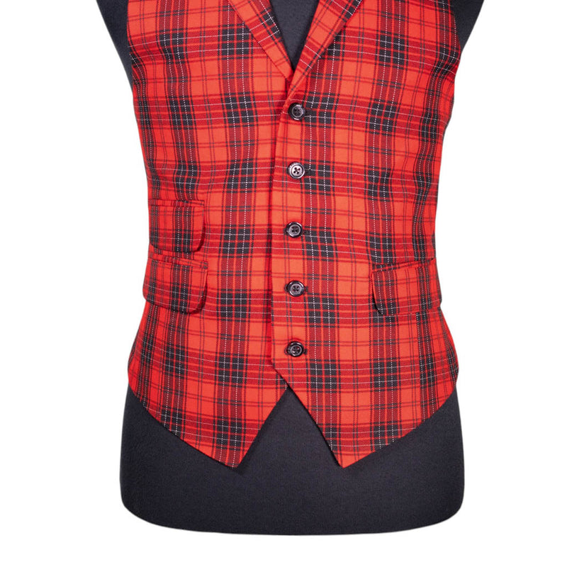 Mens Waistcoat Suit Vest 40R Red Black White Plaid 100% Wool Formal Wedding Prom