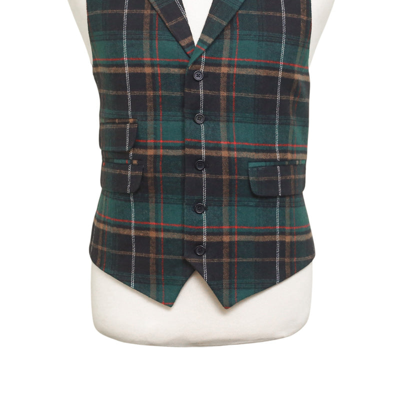 Mens Vest 44R Green Black Tartan Plaid Wool Waistcoat XL Formal Wedding Party