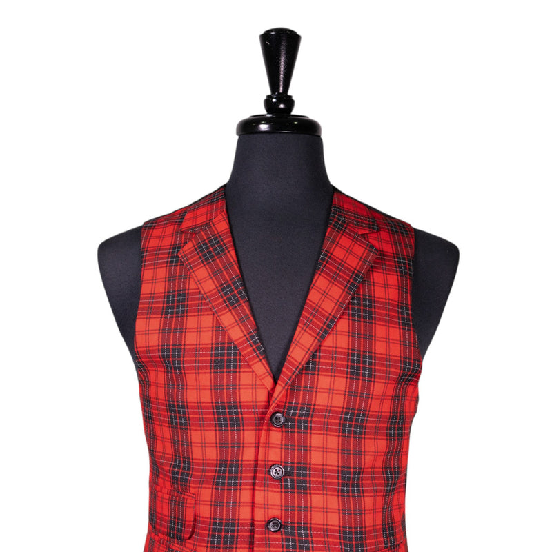 Mens Waistcoat Suit Vest 40R Red Black White Plaid 100% Wool Formal Wedding Prom