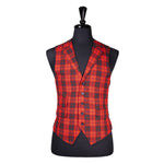 Mens Waistcoat Suit Vest 40R Red Black White Plaid 100% Wool Formal Wedding Prom