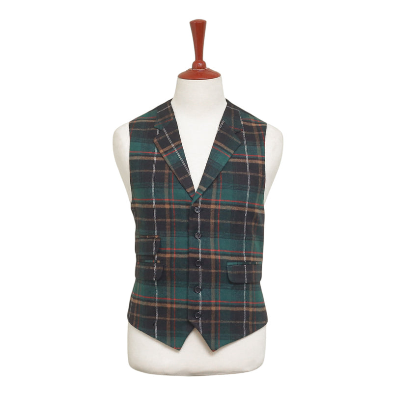 Mens Vest 44R Green Black Tartan Plaid Wool Waistcoat XL Formal Wedding Party