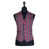 Mens Vest Red Blue Plaid Check Dress Formal Wedding Suit Lapel Waistcoat Medium