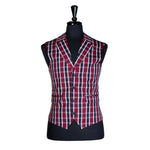 Mens Vest Red Blue Plaid Check Dress Formal Wedding Suit Lapel Waistcoat Medium