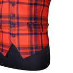 Mens Waistcoat Suit Lapel Vest 40R Orange Blue Plaid Wool Formal Wedding Party