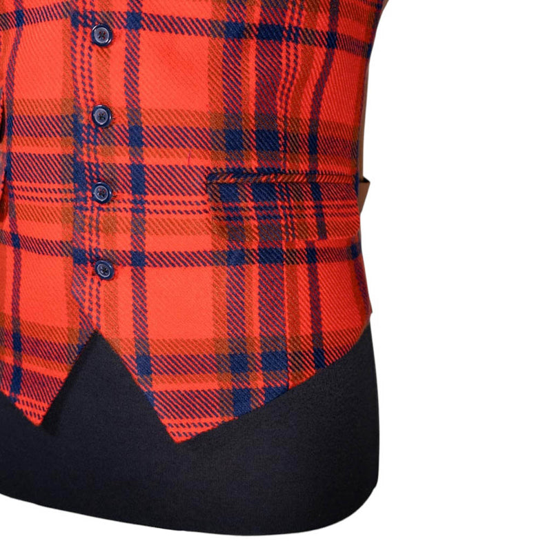 Mens Waistcoat Suit Lapel Vest 40R Orange Blue Plaid Wool Formal Wedding Party