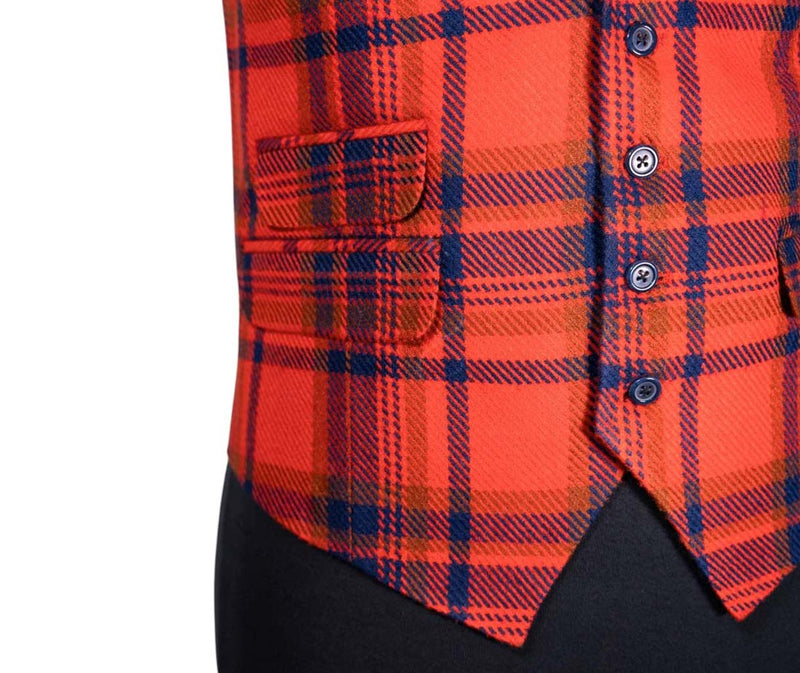 Mens Waistcoat Suit Lapel Vest 40R Orange Blue Plaid Wool Formal Wedding Party