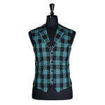 Mens Vest Black Green Plaid Check Dress Formal Wedding Lapel Waistcoat Medium