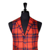 Mens Waistcoat Suit Lapel Vest 40R Orange Blue Plaid Wool Formal Wedding Party