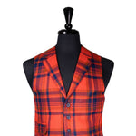 Mens Waistcoat Suit Lapel Vest 40R Orange Blue Plaid Wool Formal Wedding Party