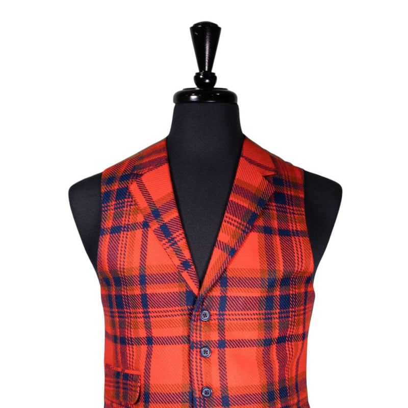 Mens Waistcoat Suit Lapel Vest 40R Orange Blue Plaid Wool Formal Wedding Party