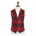 Mens Vest 44R Plaid Wool Red Black Lapel Waistcoat Western Formal Wedding Party
