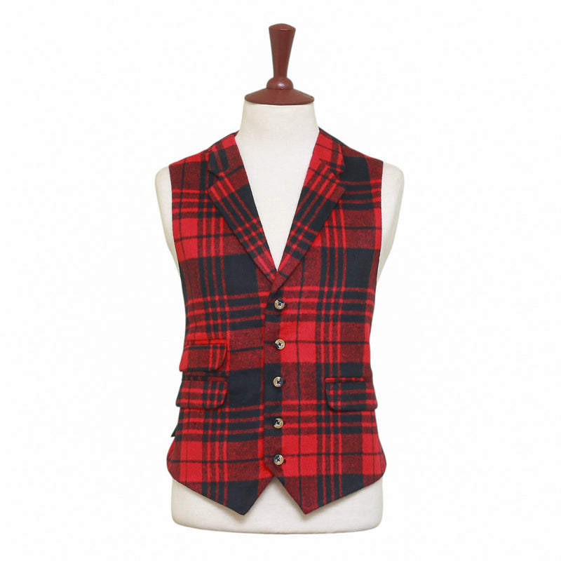 Mens Vest 44R Plaid Wool Red Black Lapel Waistcoat Western Formal Wedding Party