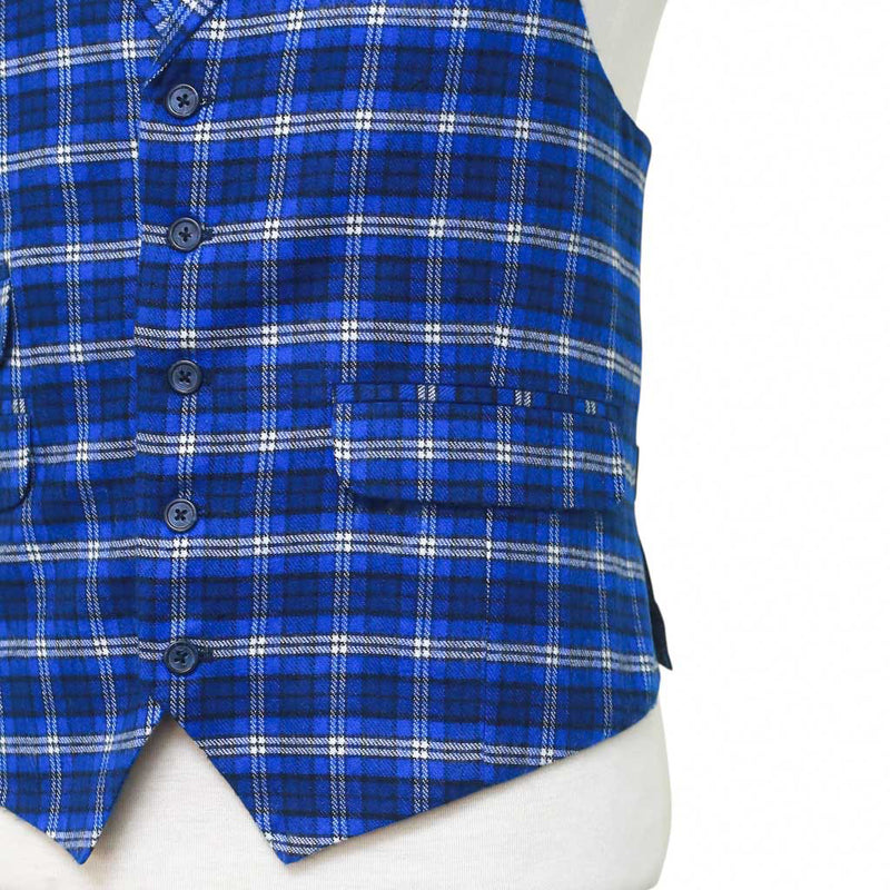 Mens Vest 44R Plaid Wool Blue Lapel Waistcoat Western Formal Wedding Groom Party