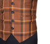 Mens Waistcoat Suit Lapel Vest 40R Brown Orange Plaid Wool Formal Wedding Party