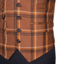 Mens Waistcoat Suit Lapel Vest 40R Brown Orange Plaid Wool Formal Wedding Party