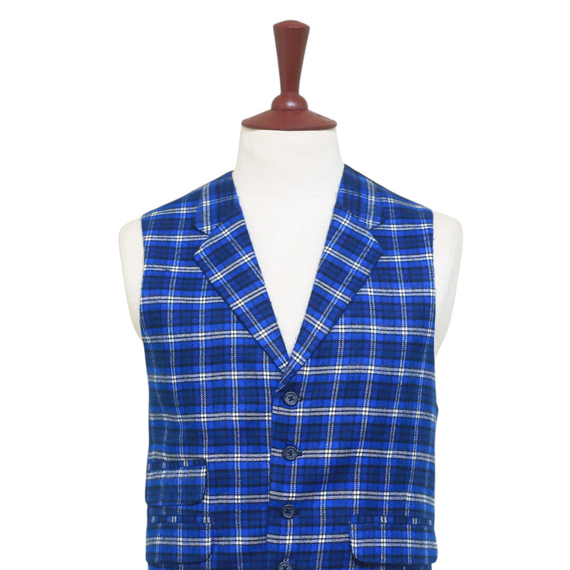 Mens Vest 44R Plaid Wool Blue Lapel Waistcoat Western Formal Wedding Groom Party