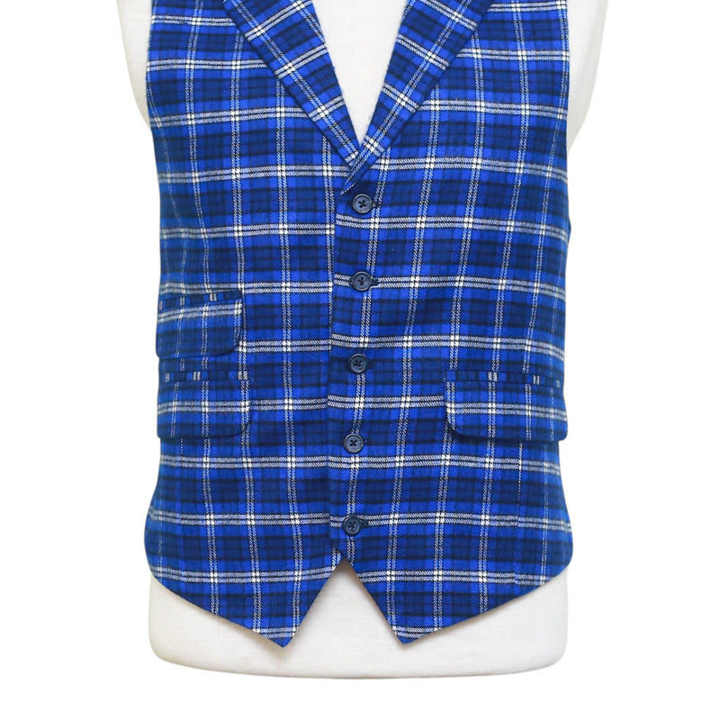 Mens Vest 44R Plaid Wool Blue Lapel Waistcoat Western Formal Wedding Groom Party