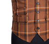 Mens Waistcoat Suit Lapel Vest 40R Brown Orange Plaid Wool Formal Wedding Party