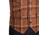 Mens Waistcoat Suit Lapel Vest 40R Brown Orange Plaid Wool Formal Wedding Party
