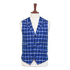 Mens Vest 44R Plaid Wool Blue Lapel Waistcoat Western Formal Wedding Groom Party