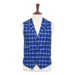 Mens Vest 44R Plaid Wool Blue Lapel Waistcoat Western Formal Wedding Groom Party