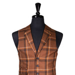 Mens Waistcoat Suit Lapel Vest 40R Brown Orange Plaid Wool Formal Wedding Party