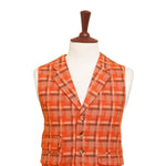 Mens Vest 44R Tweed Wool Orange Brown Plaid Lapel Waistcoat Formal Wedding Party