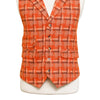 Mens Vest 44R Tweed Wool Orange Brown Plaid Lapel Waistcoat Formal Wedding Party