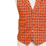 Mens Vest 44R Tweed Wool Orange Brown Plaid Lapel Waistcoat Formal Wedding Party