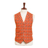 Mens Vest 44R Tweed Wool Orange Brown Plaid Lapel Waistcoat Formal Wedding Party