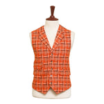 Mens Vest 44R Tweed Wool Orange Brown Plaid Lapel Waistcoat Formal Wedding Party