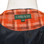 Mens Vest 44R Tweed Wool Orange Brown Plaid Lapel Waistcoat Formal Wedding Party