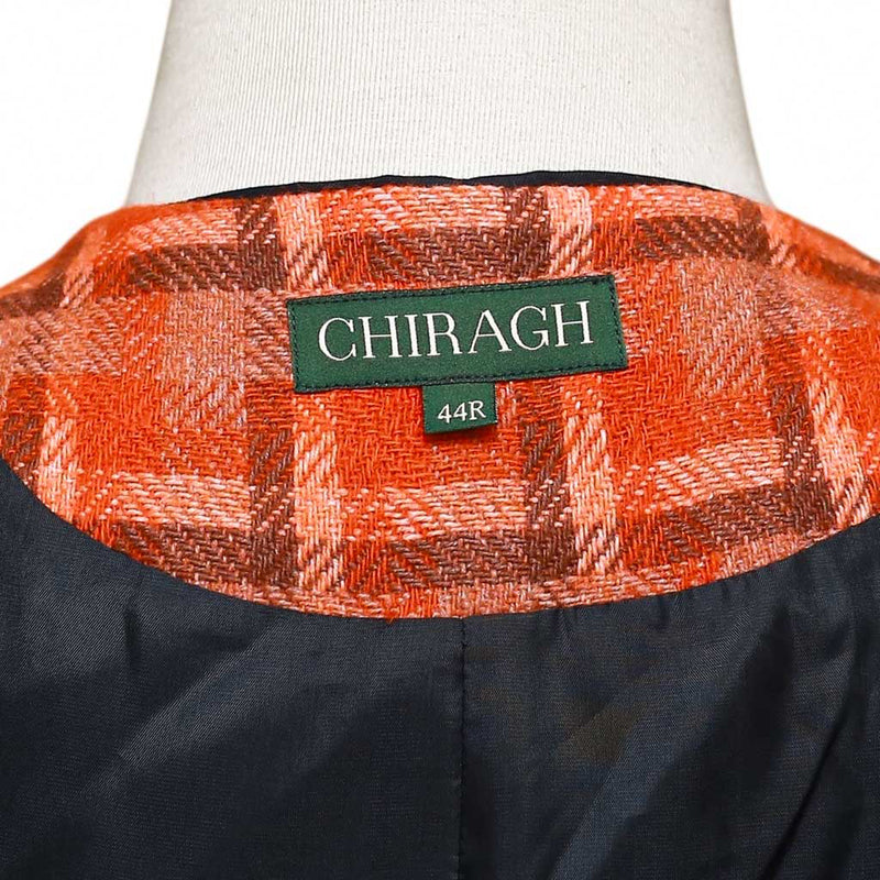 Mens Vest 44R Tweed Wool Orange Brown Plaid Lapel Waistcoat Formal Wedding Party