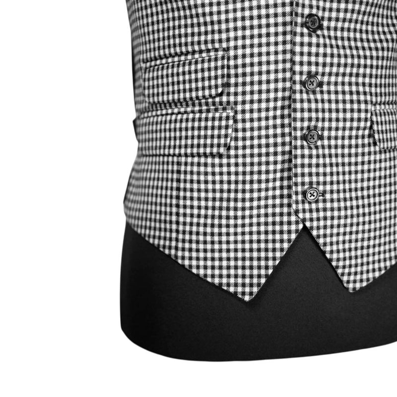 Mens Waistcoat 40R Suit Vest Lapel Black White Check Wool Formal Wedding Party