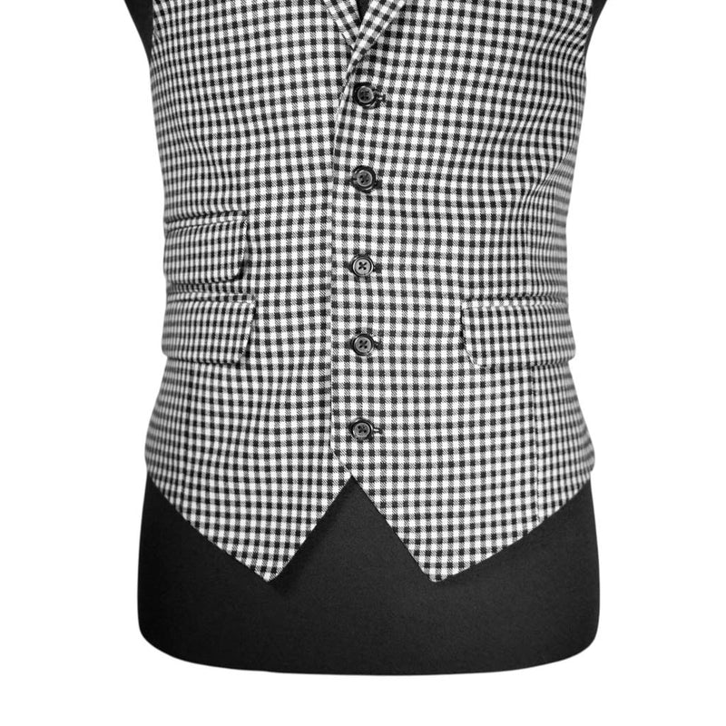 Mens Waistcoat 40R Suit Vest Lapel Black White Check Wool Formal Wedding Party