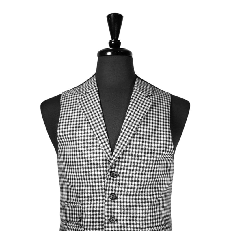Mens Waistcoat 40R Suit Vest Lapel Black White Check Wool Formal Wedding Party