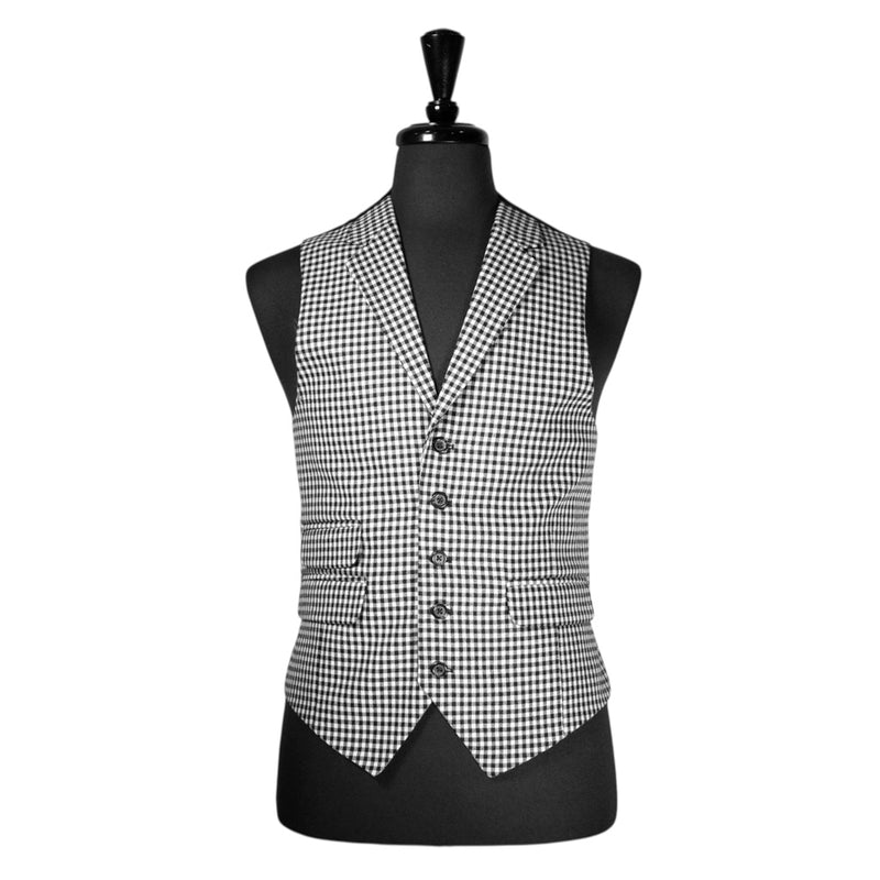 Mens Waistcoat 40R Suit Vest Lapel Black White Check Wool Formal Wedding Party