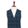 Mens Tartan Vest 44R Wool Blue Green White Plaid Waistcoat Formal Wedding Party