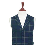 Mens Tartan Vest 44R Wool Blue Green White Plaid Waistcoat Formal Wedding Party