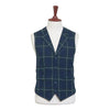 Mens Tartan Vest 44R Wool Blue Green White Plaid Waistcoat Formal Wedding Party